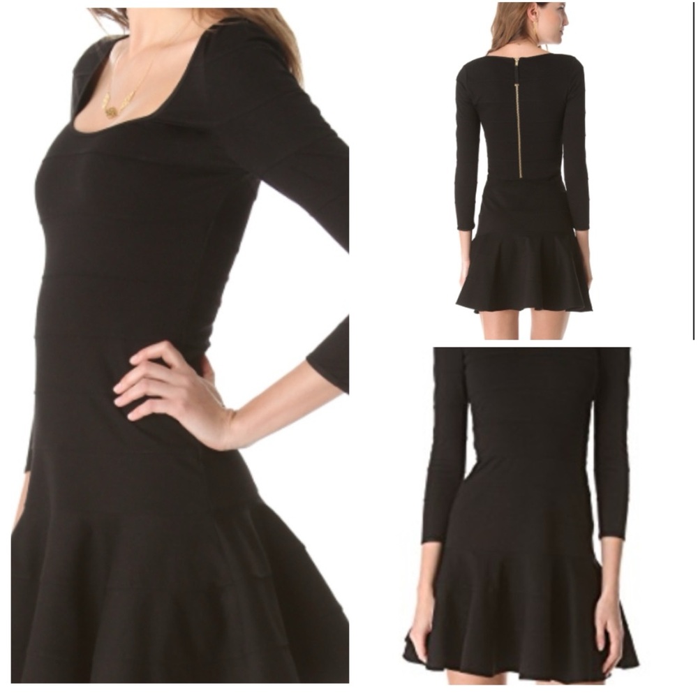 Juicy Couture Banded Exposed Zip 3/4 Sleeve Fit & Flare Black Mini Dress Size 4